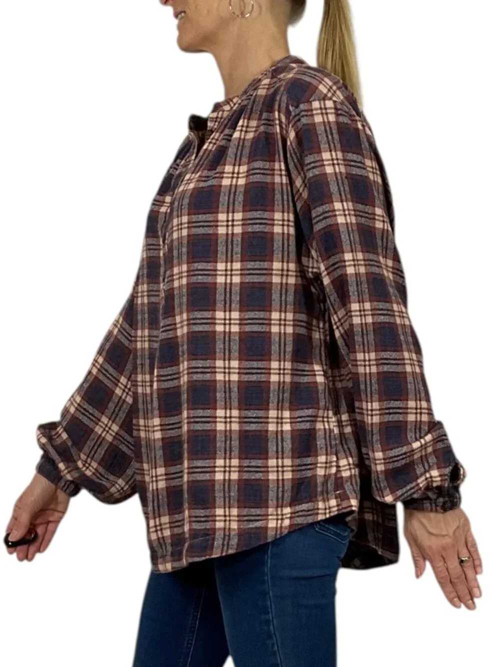 Free People Northern Bound Pullover Top Shirt S Plaid Moonlit Combo Wool Blend